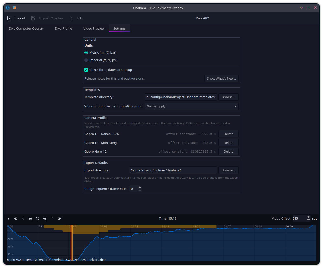 Unabara application settings
